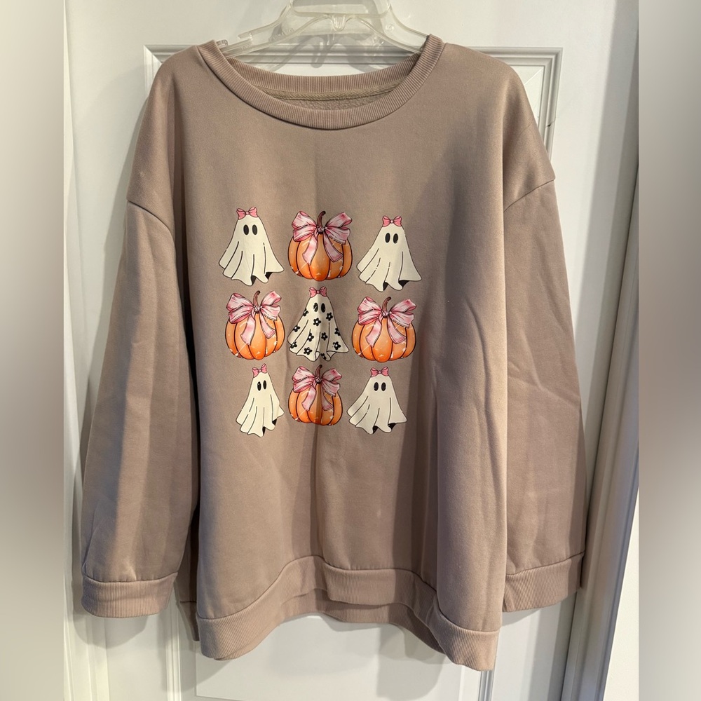 SHEIN Beige Halloween Ghost and Pumpkin Sweater